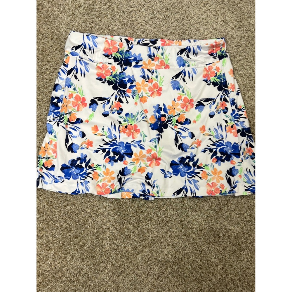 Emerald 18 Women Floral Golf Skort Large White Blue Orange Pleated Active Skirt